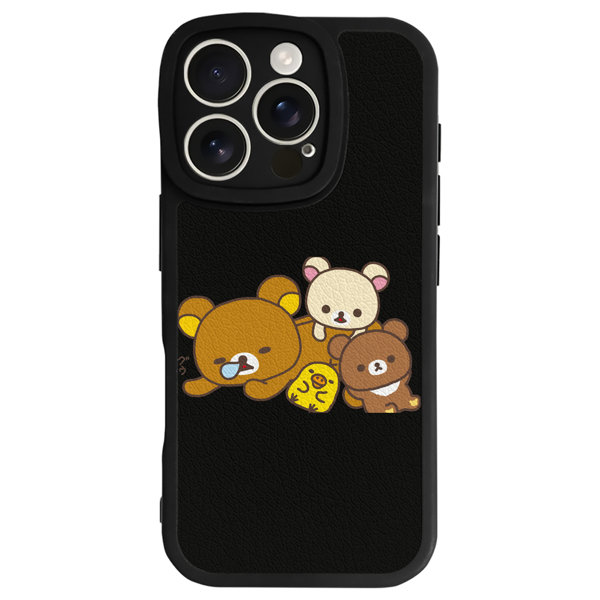 （画像用） リラックマ リラックマ キイロイトリ Rilakkuma Korilakkuma Kiiroitori 【iPhone 16シリーズ対応】シリコンスマホケース（レザー調） 材質：シリコン
